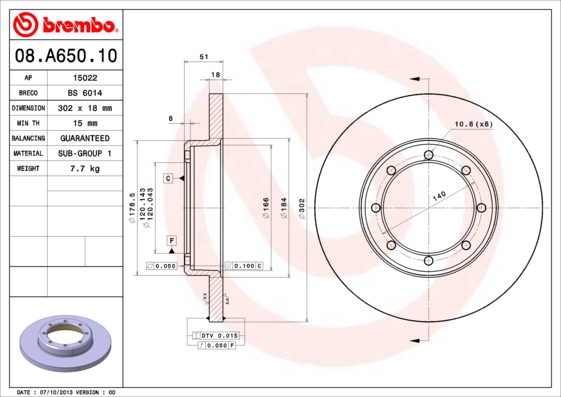Гальмівний диск BREMBO 08.A650.10