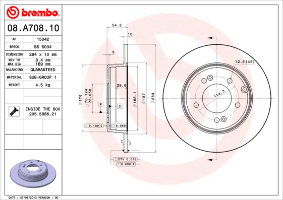 Тормозной диск A.B.S. арт. 08.A708.11