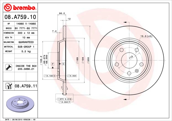 Тормозной диск FERODO арт. 08.A759.11