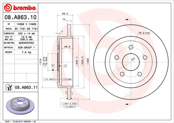 Тормозной диск REMSA арт. 08.A863.10