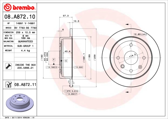 Тормозной диск задний REMSA арт. 08.A872.10