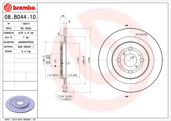 Тормозной диск REMSA арт. 08.B044.10