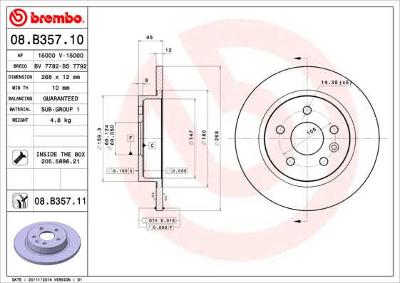 Тормозной диск A.B.S. арт. 08.B357.11