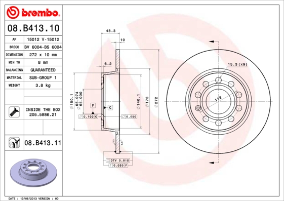 Тормозной диск FERODO арт. 08.B413.11