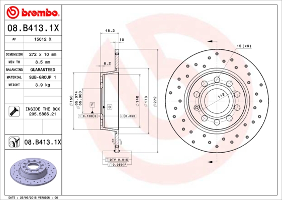 Тормозной диск FERODO арт. 08.B413.1X