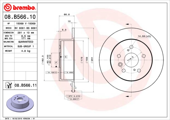 Тормозной диск BOSCH арт. 08.B566.11