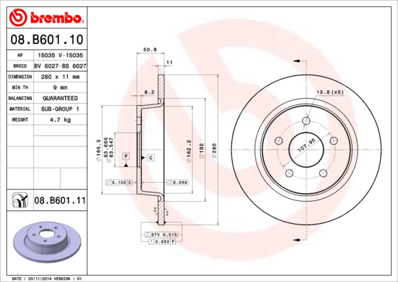 Тормозной диск BREMBO BM 08.B601.10