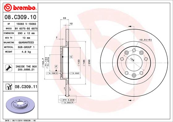 Тормозной диск FERODO арт. 08.C309.11