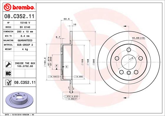 Тормозной диск FERODO арт. 08.C352.11