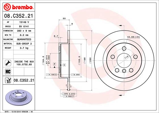 Тормозной диск FERODO арт. 08.C352.21