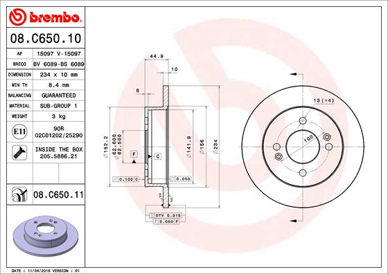Тормозной диск BOSCH арт. 08.C650.11
