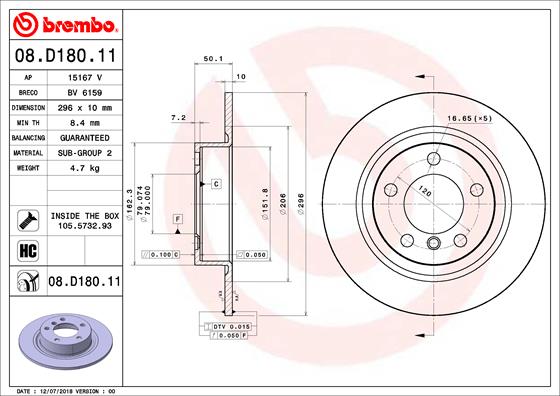 Тормозной диск BREMBO 08D18011