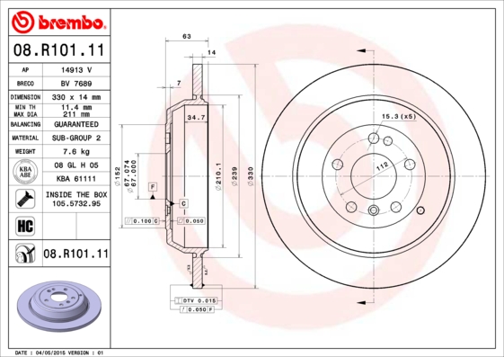 Тормозной диск BREMBO 08.R101.11