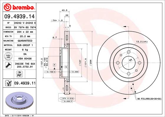 Тормозной диск BREMBO арт. 09.4939.14