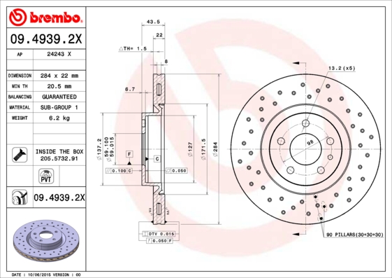 Тормозной диск BREMBO арт. 09.4939.2X