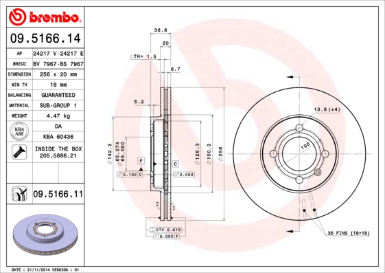 Тормозной диск BREMBO арт. 09.5166.11