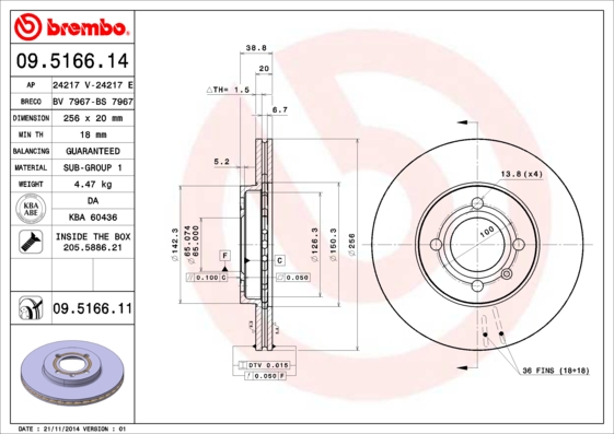 Тормозной диск A.B.S. арт. 09.5166.11