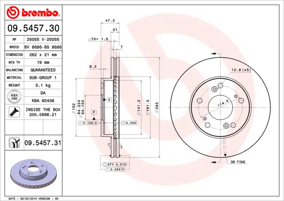 Тормозной диск BLUE PRINT арт. 09.5457.31