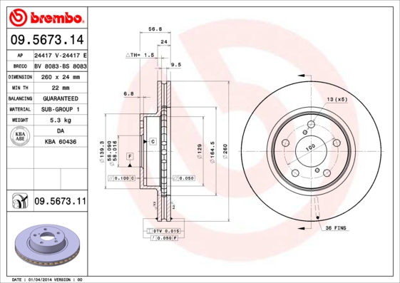 Тормозной диск BLUE PRINT арт. 09.5673.11