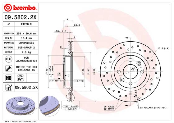 Тормозной диск FERODO арт. 09.5802.2X