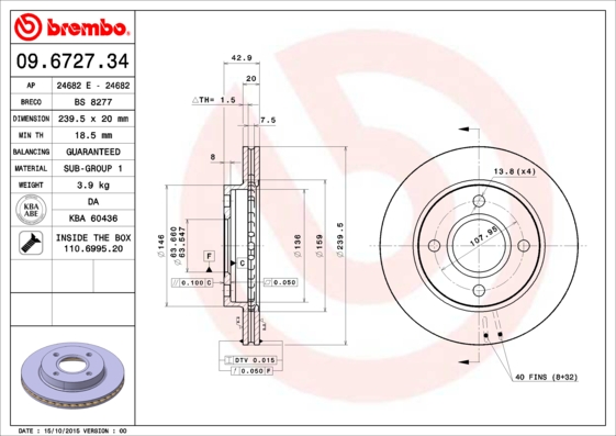 Гальмівний диск BREMBO арт. 09.6727.34
