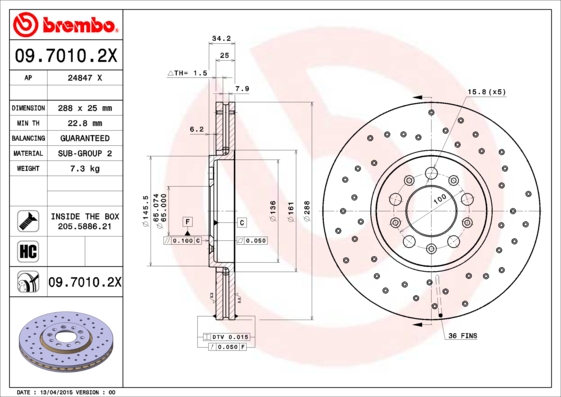 Тормозной диск A.B.S. арт. 09.7010.2X