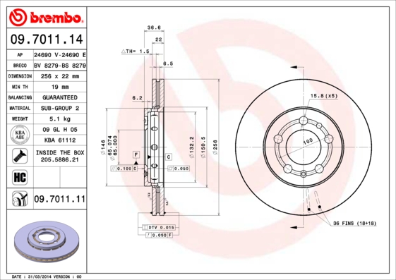 Тормозной диск BREMBO арт. 09.7011.11