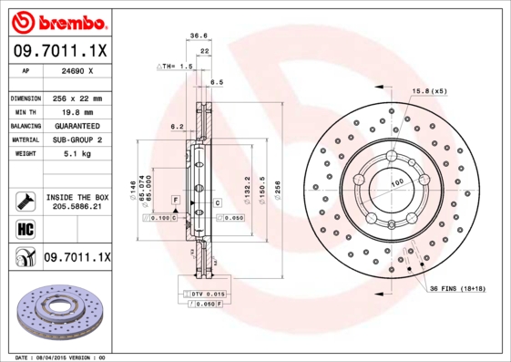 Тормозной диск FERODO арт. 09.7011.1X