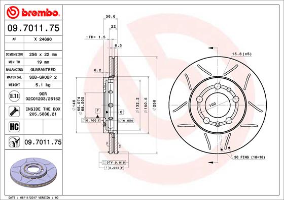 Тормозной диск BREMBO арт. 09.7011.75