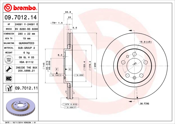 Тормозной диск BREMBO 09.7012.14