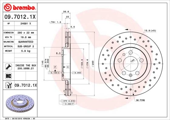 Тормозной диск FERODO арт. 09.7012.1X