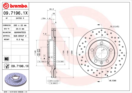 Тормозной диск FERODO арт. 09.7196.1X