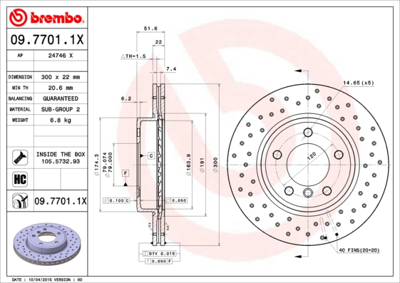 Тормозной диск BREMBO 09.7701.1X