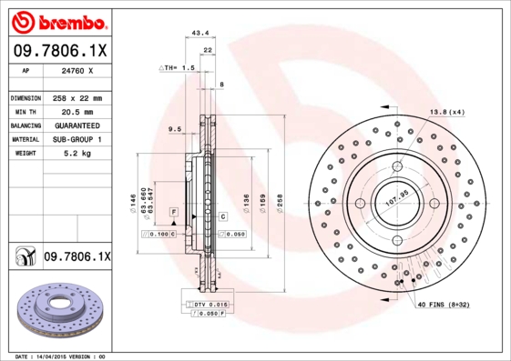 Тормозной диск CHAMPION арт. 09.7806.1X