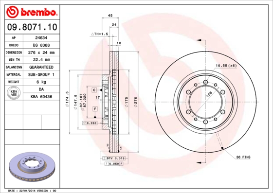 Тормозной диск FERODO арт. 09.8071.11