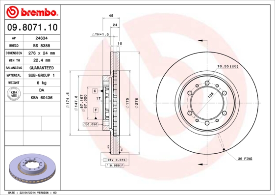 Тормозной диск BOSCH арт. 09.8071.11