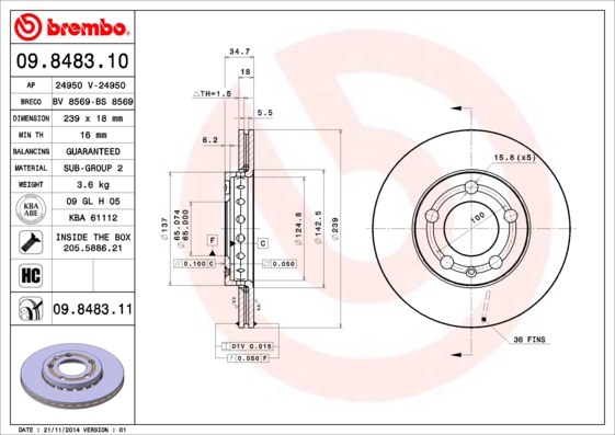 Тормозной диск FERODO арт. 09.8483.11