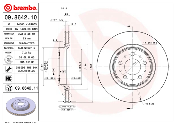 Гальмівний диск BOSCH арт. 09.8642.11