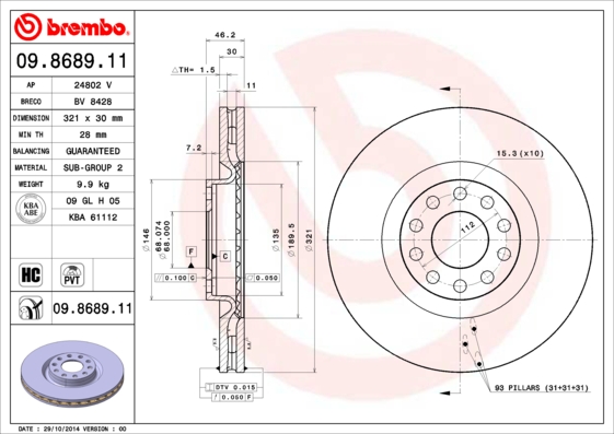 Тормозной диск FERODO арт. 09.8689.11