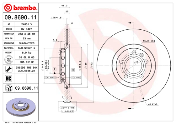 Тормозной диск FERODO арт. 09.8690.11
