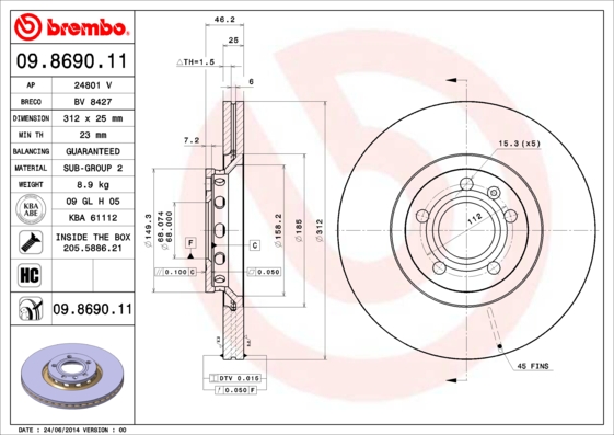 Тормозной диск BLUE PRINT арт. 09.8690.11