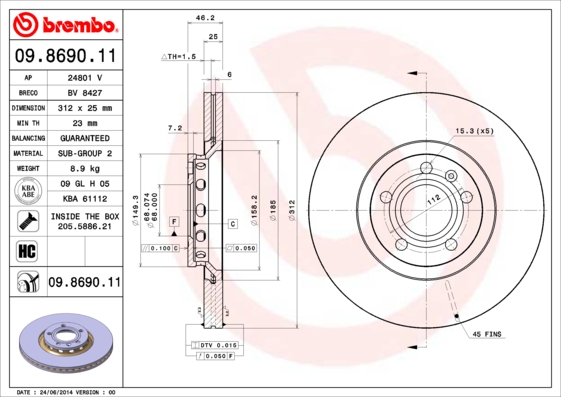 Тормозной диск A.B.S. арт. 09.8690.11