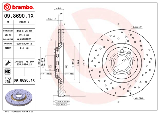 Тормозной диск BLUE PRINT арт. 0986901X