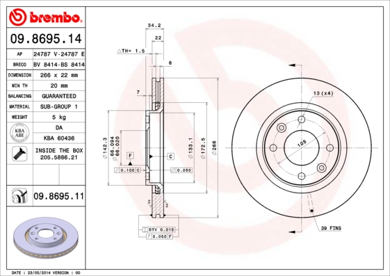 Тормозной диск передний BREMBO арт. 09.8695.11