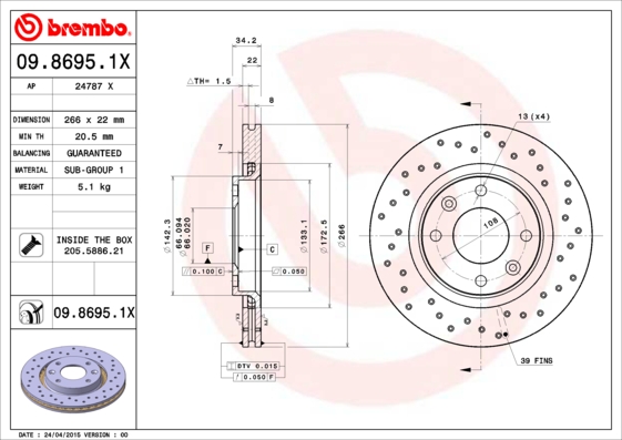 Тормозной диск BREMBO арт. 09.8695.1X