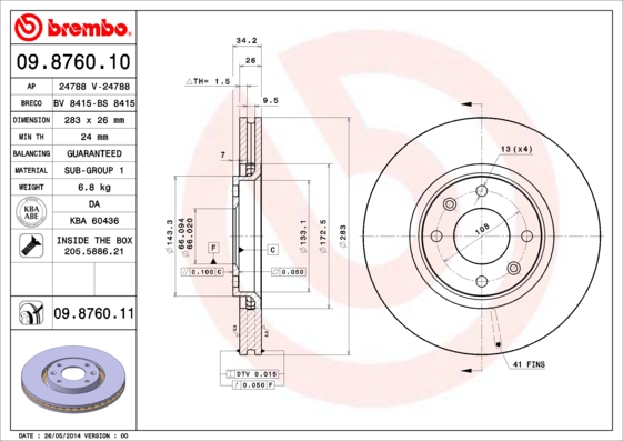 Тормозной диск BREMBO арт. 09.8760.11
