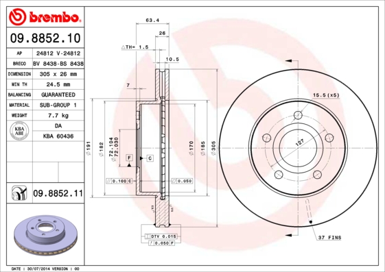 Тормозной диск FERODO арт. 09885211
