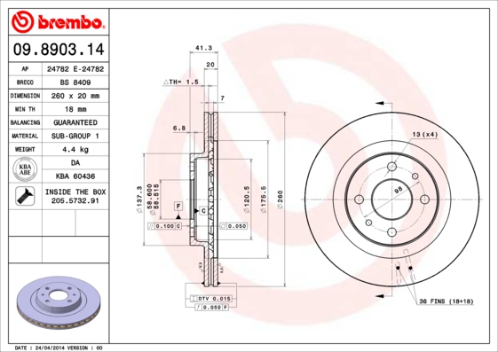 Тормозной диск BREMBO арт. 09.8903.14