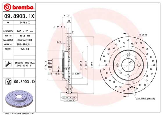 Тормозной диск BREMBO арт. 09.8903.1X