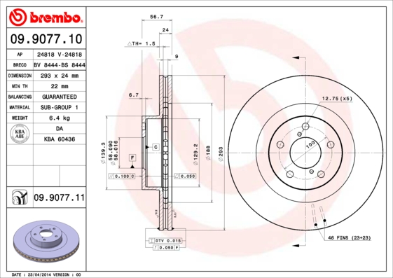 Тормозной диск BLUE PRINT арт. 09.9077.11